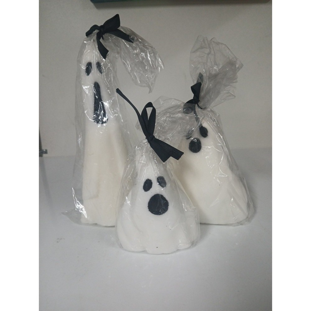 Halloween Ghost Candles Set of 3 Spooky Decor Single Wick Cute White Ghost Candl - Picture 6 of 6